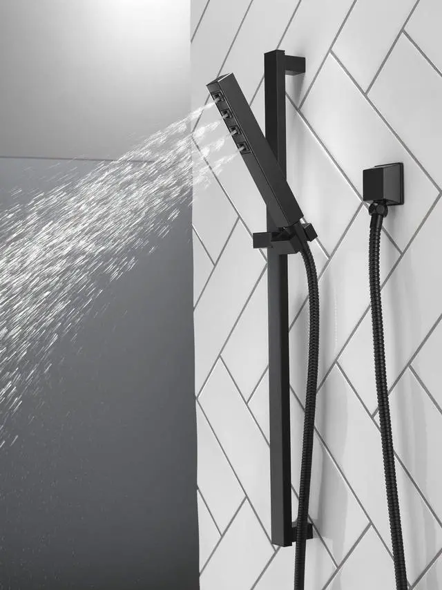 Alt view image 4 of 7 - Delta Faucet Single-Spray H2Okinetic Slide Bar Hand Held Shower with Hose, Black Handheld Shower Head, Slide Bar Hand Shower, Handheld Shower, Detachable Shower Head, Matte Black 51567-BL
