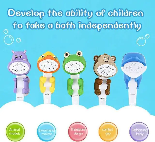 Alt view image 4 of 5 - KAIYING Children's Handheld Shower Head,Cartoon Water Flow Spray Shower Head Baby Kids Toddler Bath Bathing Accessories (J:Showerhead(Froggie)+Hose+Diverter)