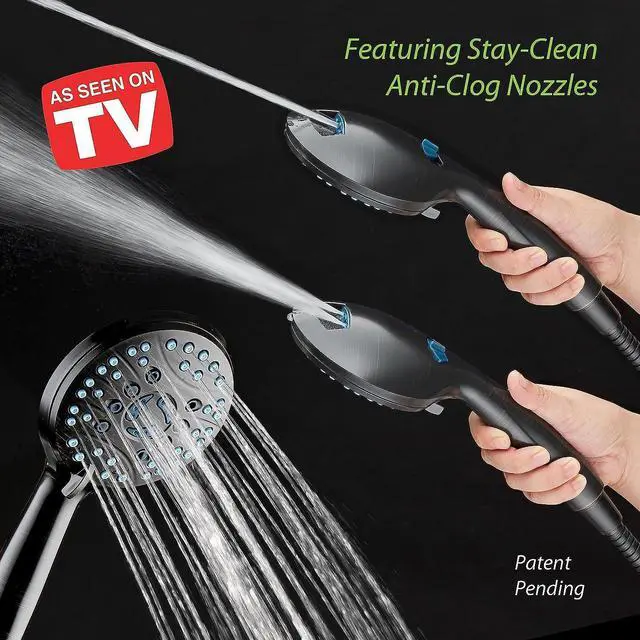 Alt view image 2 of 7 - Hotel Spa AquaCare High Pressure 8-mode Handheld Shower Head - Anti-clog Nozzles, Built-in Power Wash to Clean Tub, Tile & Pets, Extra Long 6 ft. Stainless Steel Hose, Wall & Overhead Brackets