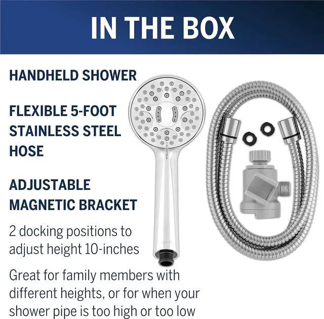 Alt view image 4 of 7 - Waterpik Magnetic Dual Dock Adjustable Height Hand Held Shower Head With 5-Foot Metal Hose and PowerPulse Shower Massage, Chrome QMK-753ME