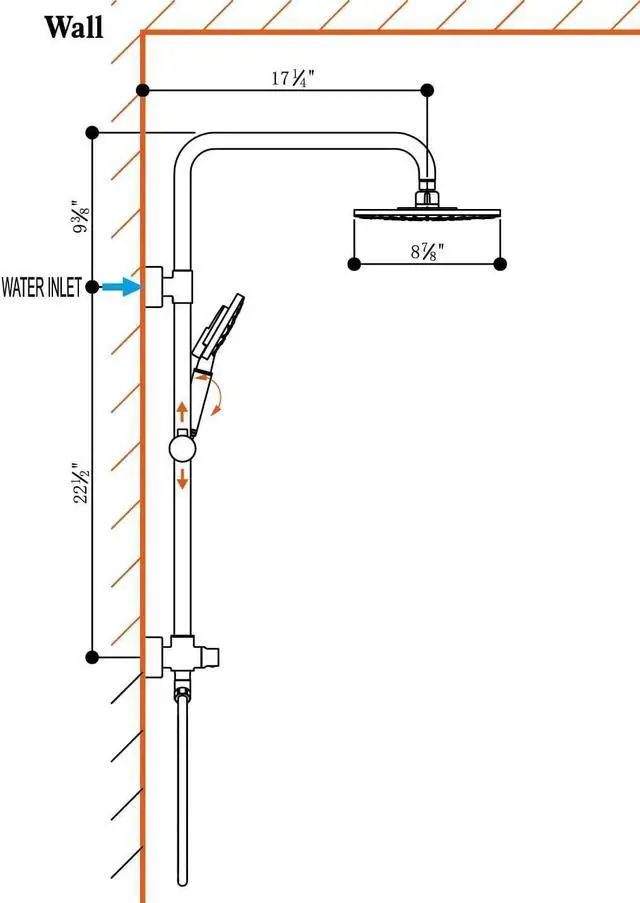 Alt view image 3 of 7 - BRIGHT SHOWERS Rain System Including 9 Inch Rainfall shower head and Handheld with Height Adjustable Holder, Solid Brass Rail and 60 Inch Long Stainless Steel Shower Hose