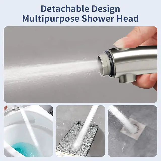 Alt view image 6 of 7 - HANLIAN High Pressure Shower Head with Pause Button, 3 Spray Modes Shower Head for RV Camper, Water Saving On Off Shower, Handheld Shower Head with Hose and Self-adhesive Holder (Brushed Nickel)