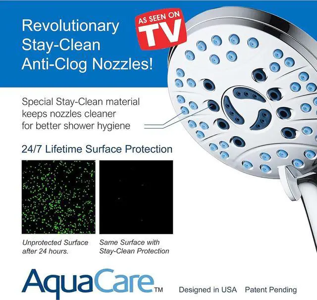 Alt view image 3 of 7 - Hotel Spa AquaCare High Pressure 8-Mode Handheld Shower Head - Anti-clog Nozzles, Built-in Power Wash to Clean Tub, Extra Long 6 ft. Stainless Steel Hose, Wall & Overhead Brackets