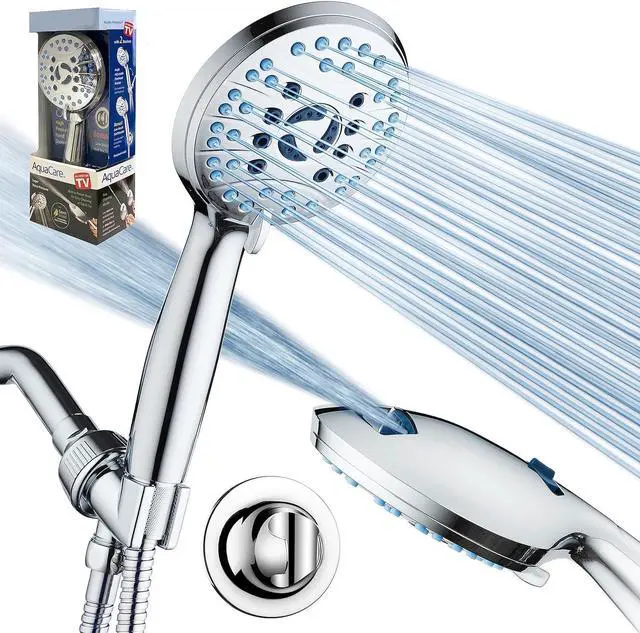 Main image of Hotel Spa AquaCare Retail Pack High Pressure 8-setting Handheld Shower Head - Built-in Power Wash to Clean Tub, Tile & Pets, Overhead & Wall Brackets, Pure-Clean Nozzles, Extra-long 6 ft. Hose