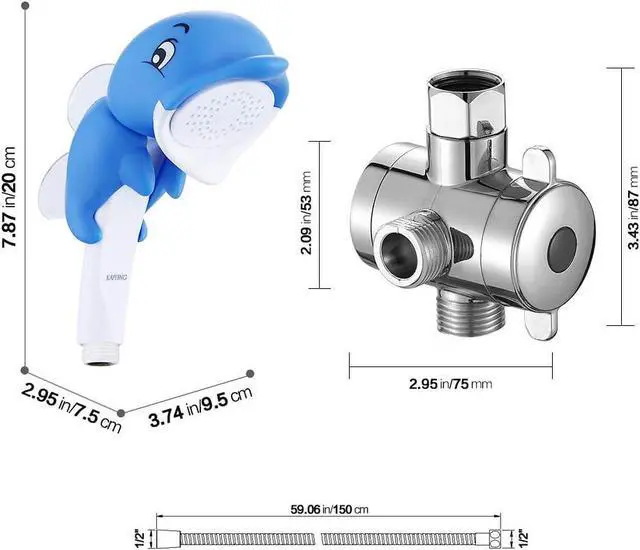 Alt view image 2 of 5 - KAIYING Children's Handheld Shower Head,Cartoon Water Flow Spray Shower Head Baby Kids Toddler Bath Accessories (O:Showerhead(Dollie)+Hose+Diverter)