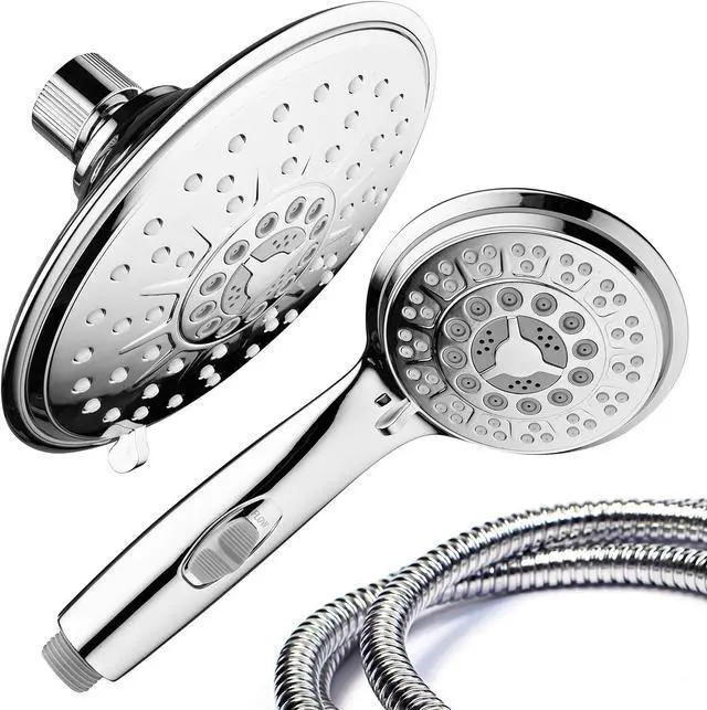 Alt view image 7 of 7 - 30-Setting Ultra-Luxury 6 inch Rainfall Shower Head & Handheld 3-way Combo with Water Saving Pause Switch and Stainless Steel Hose/Enjoy Separately or Together! Premium All Chrome Finish