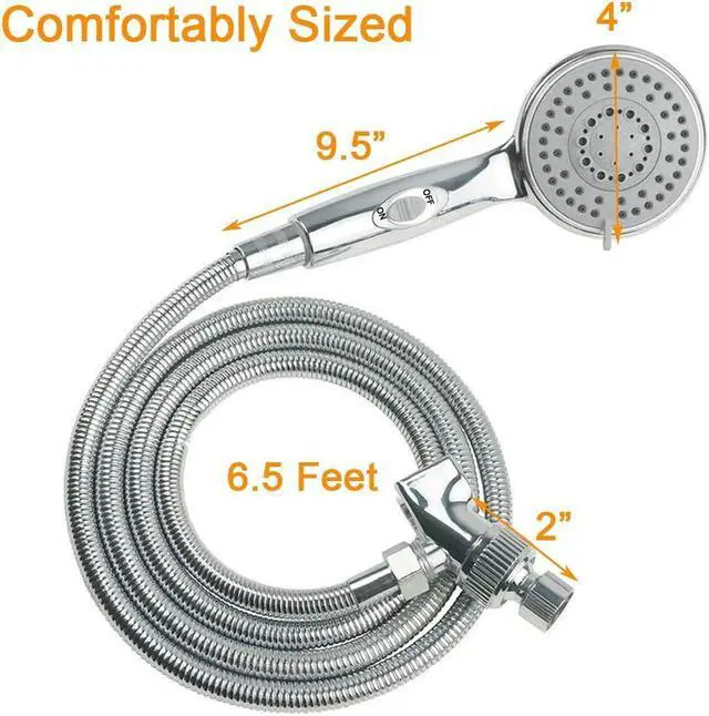 Alt view image 2 of 7 - HauSun Handheld Shower Head with On/Off Switch - 5 Spray Settings 6.5 Feet Extra Long Hose High Pressure with Bathroom Faucet Kit - Universal Adapter Holder Mount for Wall,Chrome Finish