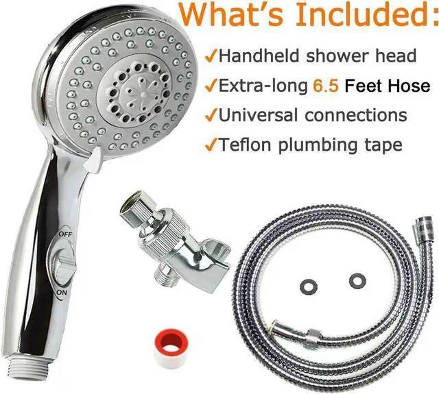 Alt view image 3 of 7 - HauSun Handheld Shower Head with On/Off Switch - 5 Spray Settings 6.5 Feet Extra Long Hose High Pressure with Bathroom Faucet Kit - Universal Adapter Holder Mount for Wall,Chrome Finish