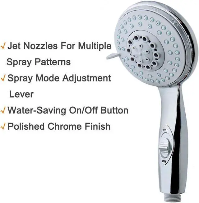 Alt view image 5 of 7 - HauSun Handheld Shower Head with On/Off Switch - 5 Spray Settings 6.5 Feet Extra Long Hose High Pressure with Bathroom Faucet Kit - Universal Adapter Holder Mount for Wall,Chrome Finish