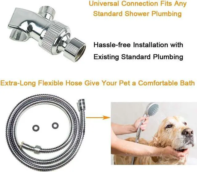 Alt view image 7 of 7 - HauSun Handheld Shower Head with On/Off Switch - 5 Spray Settings 6.5 Feet Extra Long Hose High Pressure with Bathroom Faucet Kit - Universal Adapter Holder Mount for Wall,Chrome Finish