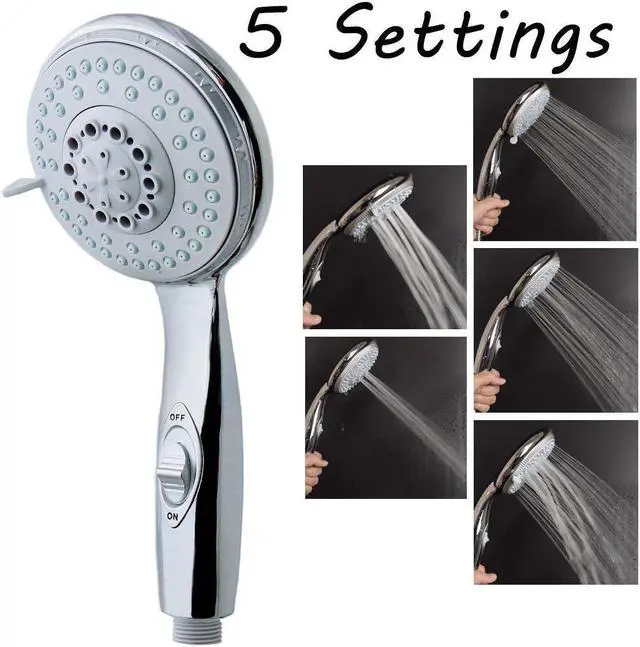 Alt view image 6 of 7 - HauSun Handheld Shower Head with On/Off Switch - 5 Spray Settings 6.5 Feet Extra Long Hose High Pressure with Bathroom Faucet Kit - Universal Adapter Holder Mount for Wall,Chrome Finish