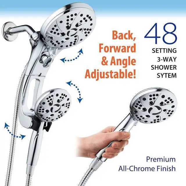 Alt view image 2 of 7 - Dream Spa High Pressure 3-way Rain & Handheld Shower Head Combo with Easy Reach Diverter Switch, Adjustable Extension Arm and Extra Long 72 inch Stainless Steel Hose - All Chrome Finish - Top US Brand