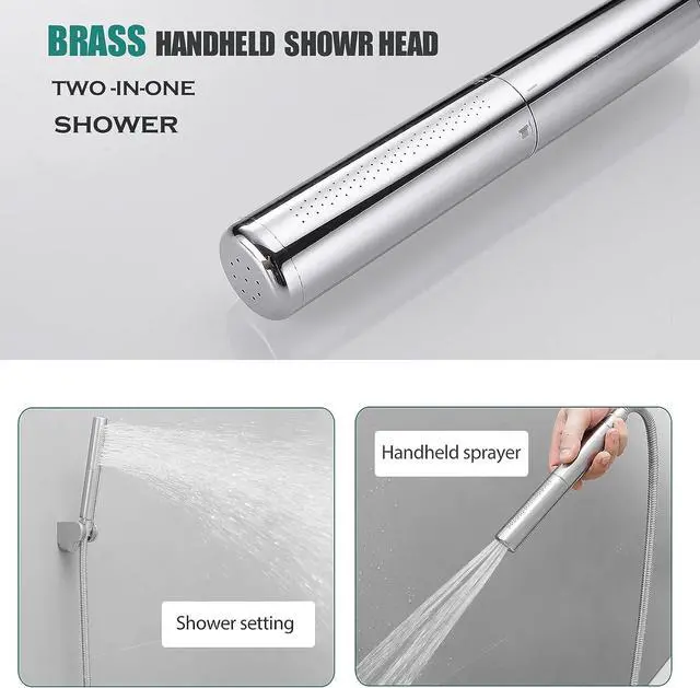 Alt view image 3 of 7 - Homipro Chrome Brass 2 In 1 Function High Flow Handheld Shower Head Set High Pressure 7 Inch Chrome Finish Shower Head Sprayer Hand Shower Wand with 59 Inch Hose Bracket
