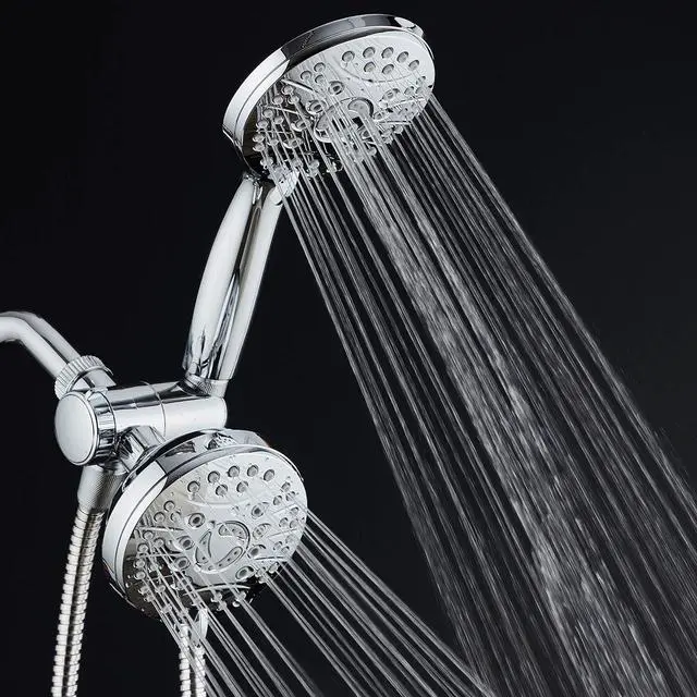Alt view image 2 of 7 - High Pressure 48-mode Luxury 3-way Combo  Dual Rain & Handheld Shower Head  Extra Long 6 Foot Stainless Steel Hose  Extra Large Face  Anti Clog Jets  All Chrome Finish  Top US Brand