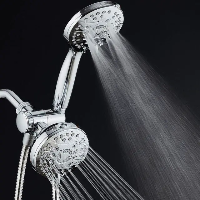 Alt view image 3 of 7 - High Pressure 48-mode Luxury 3-way Combo  Dual Rain & Handheld Shower Head  Extra Long 6 Foot Stainless Steel Hose  Extra Large Face  Anti Clog Jets  All Chrome Finish  Top US Brand