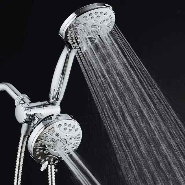 Alt view image 4 of 7 - High Pressure 48-mode Luxury 3-way Combo  Dual Rain & Handheld Shower Head  Extra Long 6 Foot Stainless Steel Hose  Extra Large Face  Anti Clog Jets  All Chrome Finish  Top US Brand