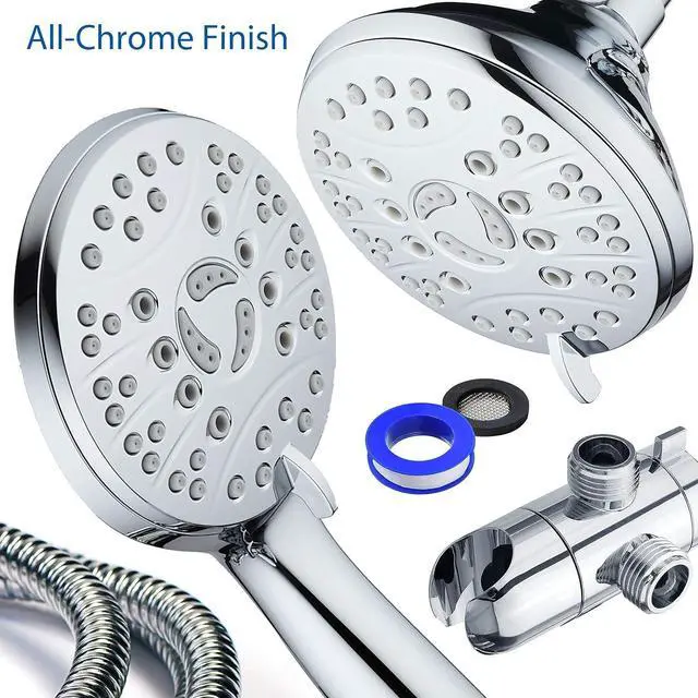 Alt view image 7 of 7 - High Pressure 48-mode Luxury 3-way Combo  Dual Rain & Handheld Shower Head  Extra Long 6 Foot Stainless Steel Hose  Extra Large Face  Anti Clog Jets  All Chrome Finish  Top US Brand