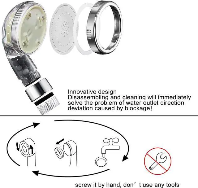 Alt view image 5 of 7 - Nosame? Led Shower Head with Hose and Bracket Filter Filtration High Pressure Water Saving 7 Colors Automatically No Batteries Needed Spray Handheld Showerheads 1.6 GPM for Dry Skin & Hair