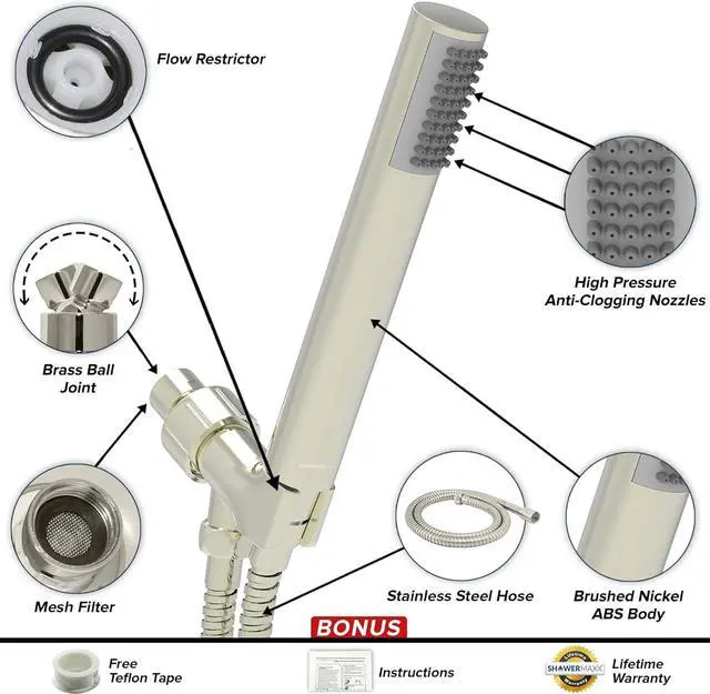 Alt view image 3 of 7 - Luxury Spa: Brushed Nickel Hand Held Shower Head 1.1 inch High Pressue Handheld Showerhead with Extra-Long Stainless Steel Hose Experience MAXX Comfort and Elegance (Brushed Nickel)