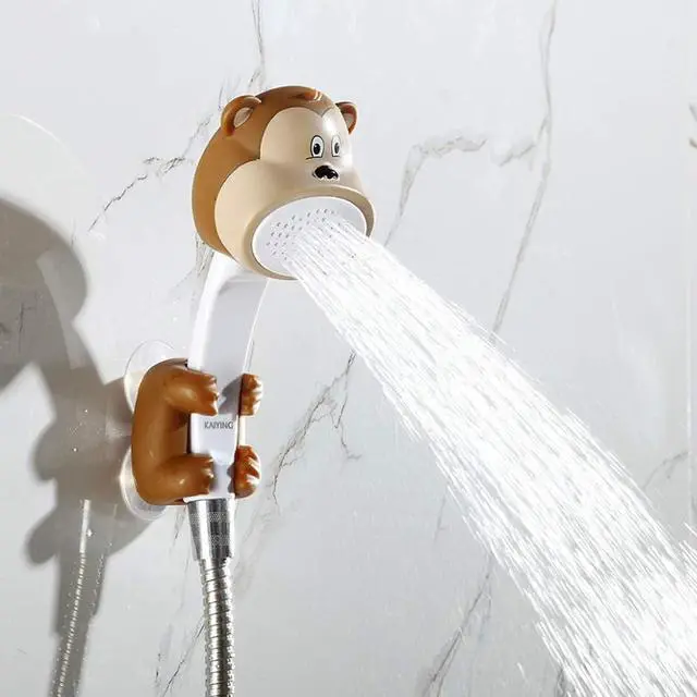 Alt view image 2 of 5 - KAIYING Children's Handheld Shower Head,Cartoon Water Flow Spray Shower Head Baby Kids Toddler Bath Bathing Accessories (L:Showerhead(Monkey)+Hose+Diverter)