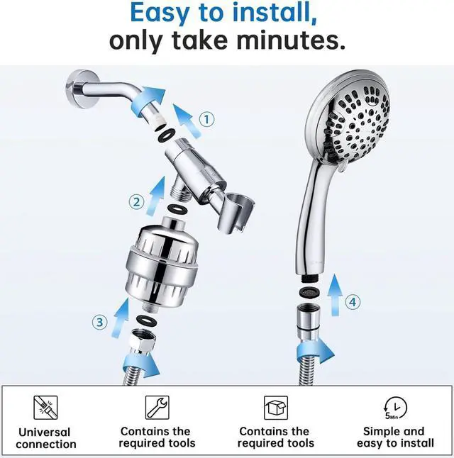Alt view image 6 of 7 - G-Promise Luxury Filtered Handheld Shower Head, 6 Spray Settings Shower Set with Effective Filter of 2 Cartridges, Adjustable Metal Bracket, Extra Long Stretchable Hose, Chrome (Chrome with Filter)
