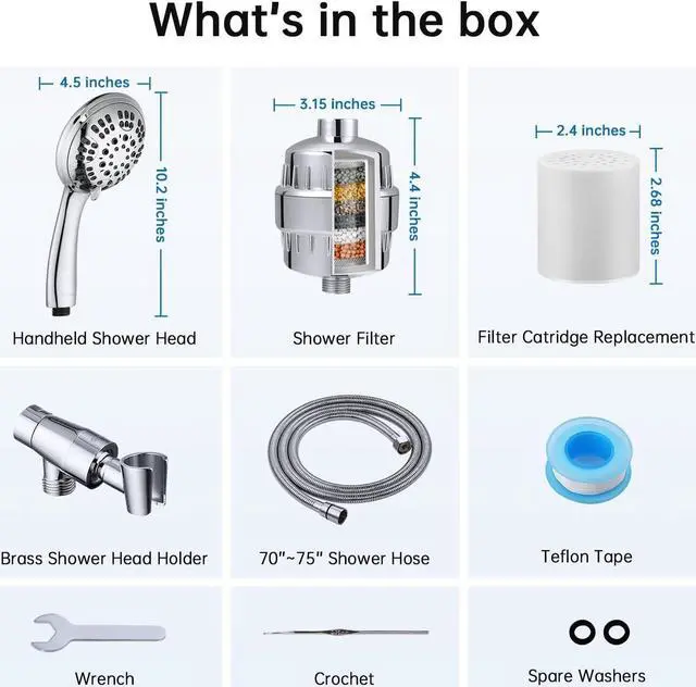 Alt view image 2 of 7 - G-Promise Luxury Filtered Handheld Shower Head, 6 Spray Settings Shower Set with Effective Filter of 2 Cartridges, Adjustable Metal Bracket, Extra Long Stretchable Hose, Chrome (Chrome with Filter)
