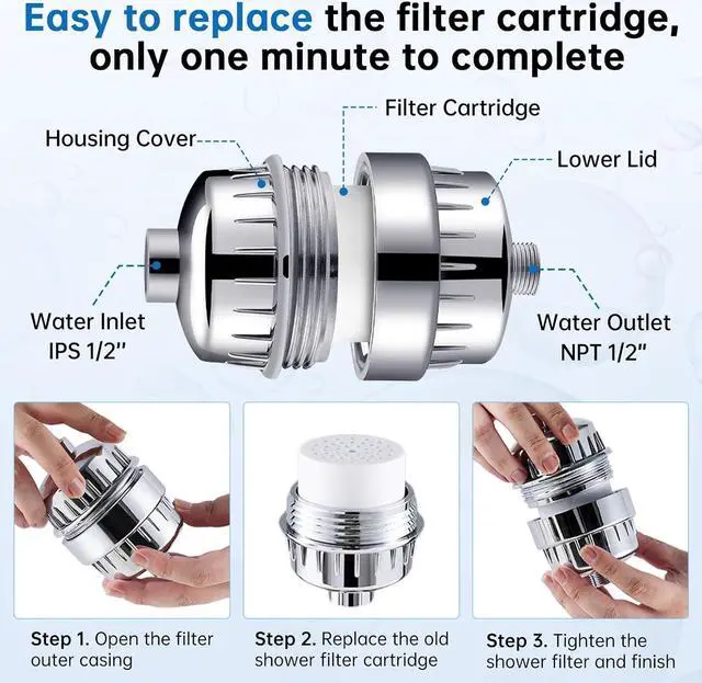 Alt view image 7 of 7 - G-Promise Luxury Filtered Handheld Shower Head, 6 Spray Settings Shower Set with Effective Filter of 2 Cartridges, Adjustable Metal Bracket, Extra Long Stretchable Hose, Chrome (Chrome with Filter)
