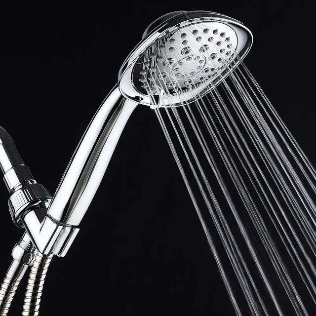 Alt view image 3 of 7 - AquaDance, Chrome Luxury Square 6-setting High-Pressure Hand Extra-Long 72" Stainless Steel Hose, Bracket, Solid Brass Fittings, Finish. Premium Handheld Shower Head from Top American
