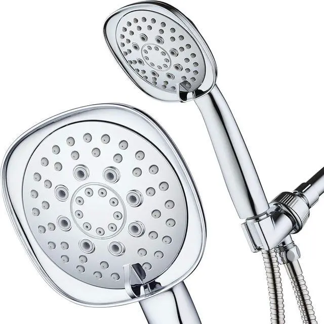 Alt view image 2 of 7 - AquaDance, Chrome Luxury Square 6-setting High-Pressure Hand Extra-Long 72" Stainless Steel Hose, Bracket, Solid Brass Fittings, Finish. Premium Handheld Shower Head from Top American