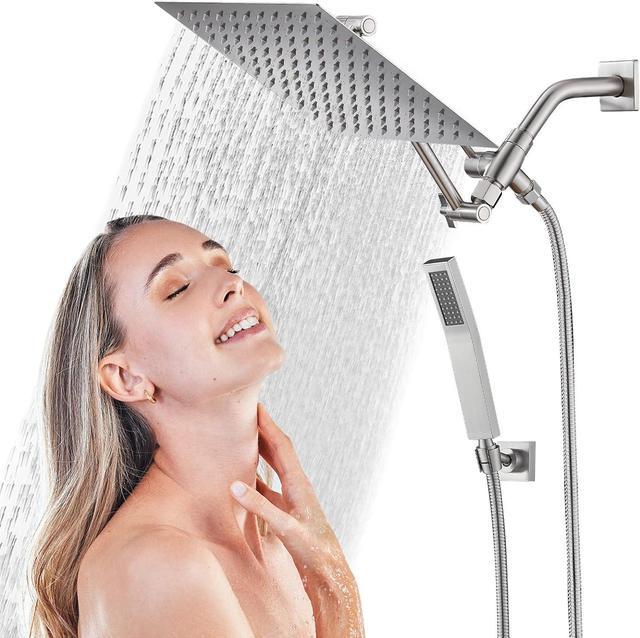 KEBAO 10 Inch All Metal Rain Shower Head With Handheld Spray, High-Pressure  Dual Rainfall Shower Head Combo Including 3-Way Diverter, Extension Shower  Arm - Height/Angle Adjustable(Brushed Nickel) 