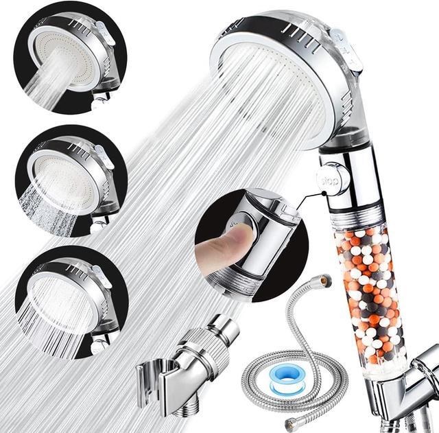 Main image of High Pressure Handheld Shower Head with Filter, Shower Head Kits with Hose and Bracket, Hard Water Softener Water Purifying Filtered Showerheads with Filter Beads