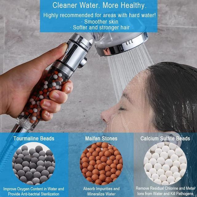 Alt view image 3 of 7 - High Pressure Handheld Shower Head with Filter, Shower Head Kits with Hose and Bracket, Hard Water Softener Water Purifying Filtered Showerheads with Filter Beads