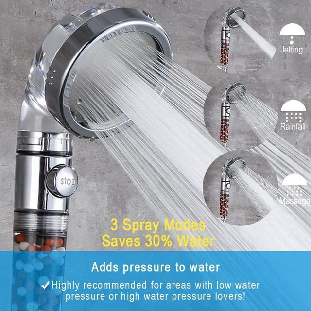 Alt view image 4 of 7 - High Pressure Handheld Shower Head with Filter, Shower Head Kits with Hose and Bracket, Hard Water Softener Water Purifying Filtered Showerheads with Filter Beads