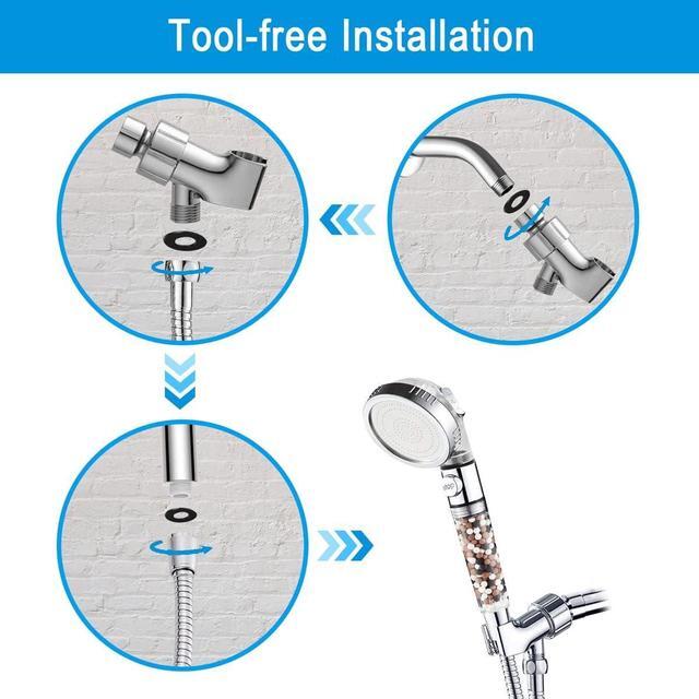 Alt view image 7 of 7 - High Pressure Handheld Shower Head with Filter, Shower Head Kits with Hose and Bracket, Hard Water Softener Water Purifying Filtered Showerheads with Filter Beads