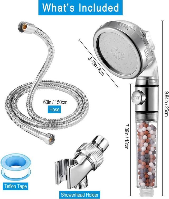 Alt view image 2 of 7 - High Pressure Handheld Shower Head with Filter, Shower Head Kits with Hose and Bracket, Hard Water Softener Water Purifying Filtered Showerheads with Filter Beads