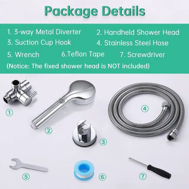 Alt view image 7 of 7 - VSincerity Dog Shower Head Sprayer Pet High Pressure 3 Mode Handheld with ONOFF Switch Metal Diverter 100Inch ExtraLong Stainless steel Hose No Drill Hook Chrome 2 Piece Set