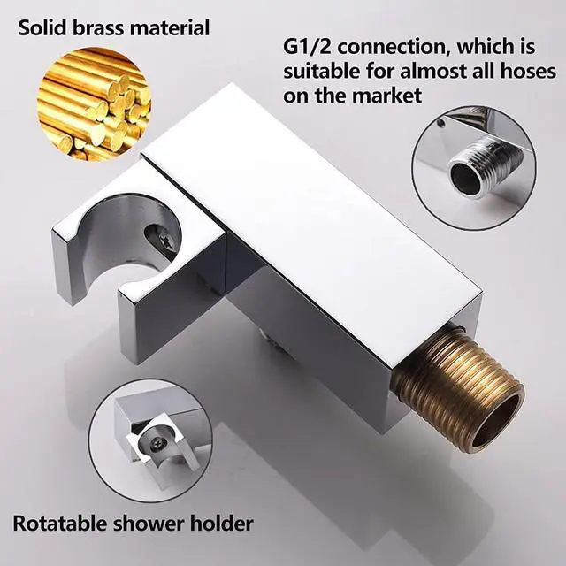 Alt view image 3 of 5 - Shower Head Handheld Combo Set With Long Hose Bathroom Brass High Pressure Square All Metal Rainfall Massager Hand Held Shower Head With Bracket Holder, Chrome