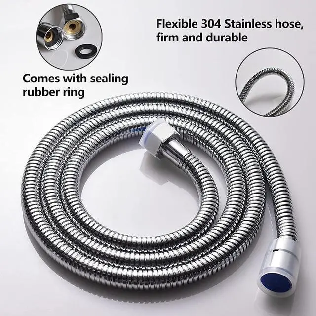 Alt view image 4 of 5 - Shower Head Handheld Combo Set With Long Hose Bathroom Brass High Pressure Square All Metal Rainfall Massager Hand Held Shower Head With Bracket Holder, Chrome