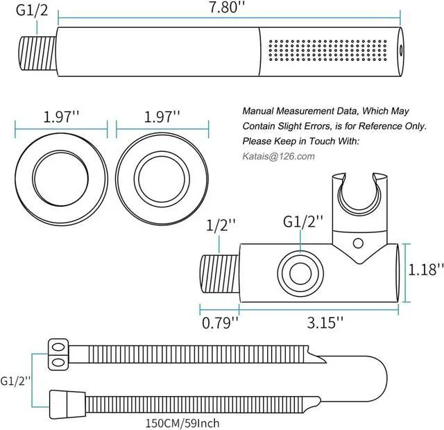 Alt view image 3 of 7 - Chrome Handheld Shower Head Brass 2 In 1 Function High Pressure Hand Shower Wand 7 Inch Hand Held Shower Head High Flow Shower Head Sprayer with 59 Inch Hose, Bracket