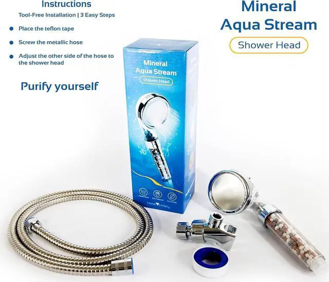 Alt view image 7 of 7 - | Mineral Aqua Stream - Filtered Shower Head - Mineral Head Filter - Stream Purifier for Kids, Pets and Adults - Take Care of your Skin - Purify yourself!