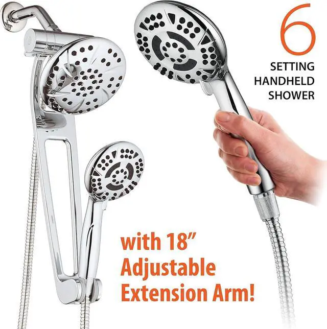 Alt view image 2 of 7 - AquaDance Chrome AQUABAR High-Pressure 3-Way Spa Combo with Adjustable 18" Extension Arm for Easy Reach & Mobility Enjoy Luxury 6" Rain & Handheld Shower Head Separately or Together Finish