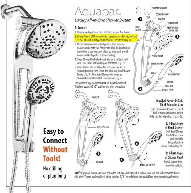 Alt view image 6 of 7 - AquaDance Chrome AQUABAR High-Pressure 3-Way Spa Combo with Adjustable 18" Extension Arm for Easy Reach & Mobility Enjoy Luxury 6" Rain & Handheld Shower Head Separately or Together Finish