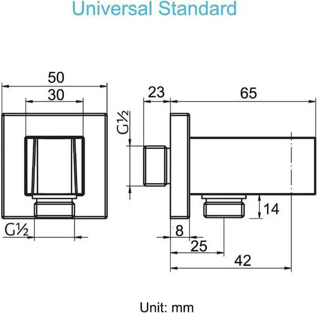 Alt view image 3 of 7 - Chrome Wall Supply Elbow with Hand Shower Holder, Keymark Brass Square 1/2Shower Hose Connector, Wall Mount Drop Ell Union Water Outlet