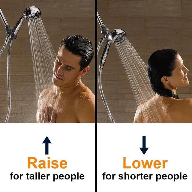 Alt view image 3 of 7 - Waterpik Adjustable Shower Head with Handheld Spray with 5-Foot Hose, Features Dual Position Height Select Bracket, 7 Spray Modes, Chrome Finish, NSE-753E