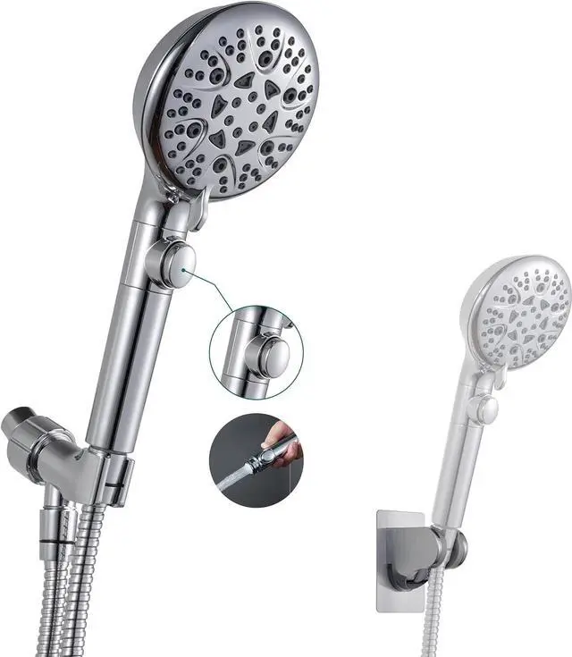 Main image of GwernKB Handheld Shower Head with On Off Switch 8-Mode High Pressure Showerhead with 79 Inches Extra-long Stainless Steel Hose and Bracket PLUS Extra Low-Reach Adhesive Wall Mount for Kids,Silver