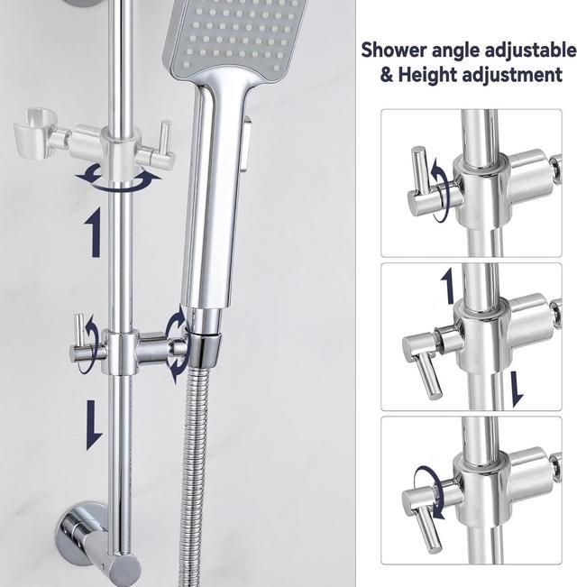 Shower Slide Bar Adjustable Handheld Shower Head Holder Wall Mount - 15inch  All-Metal Shower Head Slide Bar Compatible with Bathroom Drill Free Glue  Installation - Polished Chrome 