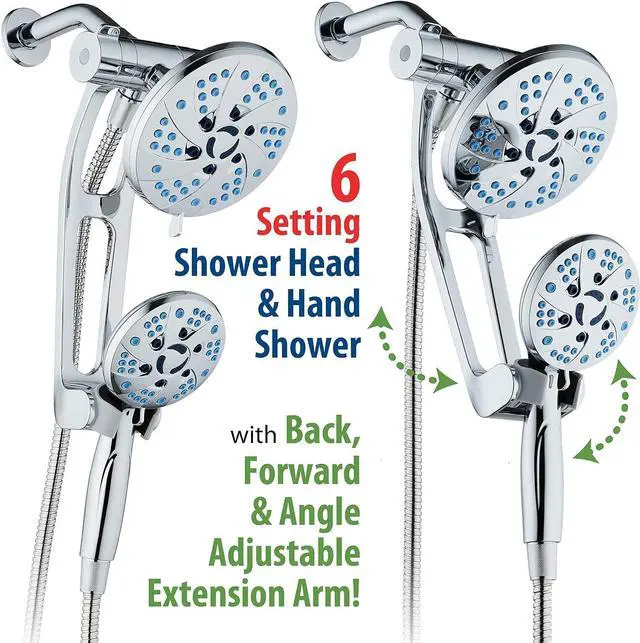 Alt view image 2 of 7 - Hotel Spa AquaCare Spa Station High Pressure 48-mode Rain & Handheld 3-way Shower Head Combo with Adjustable Arm - Anti-clog Nozzles, Extra-long 6 ft Stainless Steel Hose/All Chrome Finish