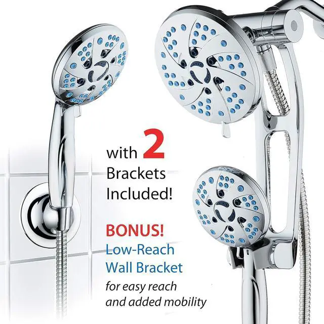 Alt view image 5 of 7 - Hotel Spa AquaCare Spa Station High Pressure 48-mode Rain & Handheld 3-way Shower Head Combo with Adjustable Arm - Anti-clog Nozzles, Extra-long 6 ft Stainless Steel Hose/All Chrome Finish