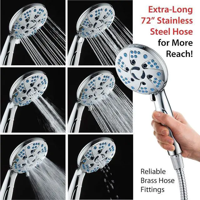 Alt view image 7 of 7 - Hotel Spa AquaCare Spa Station High Pressure 48-mode Rain & Handheld 3-way Shower Head Combo with Adjustable Arm - Anti-clog Nozzles, Extra-long 6 ft Stainless Steel Hose/All Chrome Finish