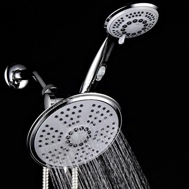 Alt view image 4 of 7 - HotelSpa High-Pressure Ultra Luxury Rainfall Combo  Giant 7-inch 5-mode Head, 6-mode Hand Shower with ON/OFF Pause Switch, Water Diverter, Stainless Steel Hose  Top American Brand  Chrome Finish